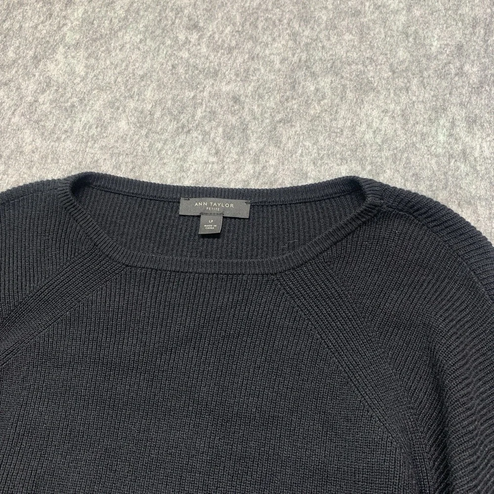 Ann Taylor PETITE Women's Black Ribbed Sweater Top Shirt Capsule Classy- Size LP - Picture 3 of 9